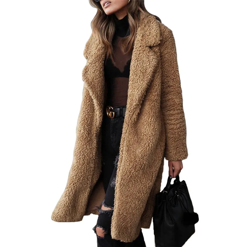 Female Women Long Jacket Coat Autumn Winter Casual Ladies Warm Thick Long Sleeve Outwear Coat Turn-Down Collar Overcoat Capes