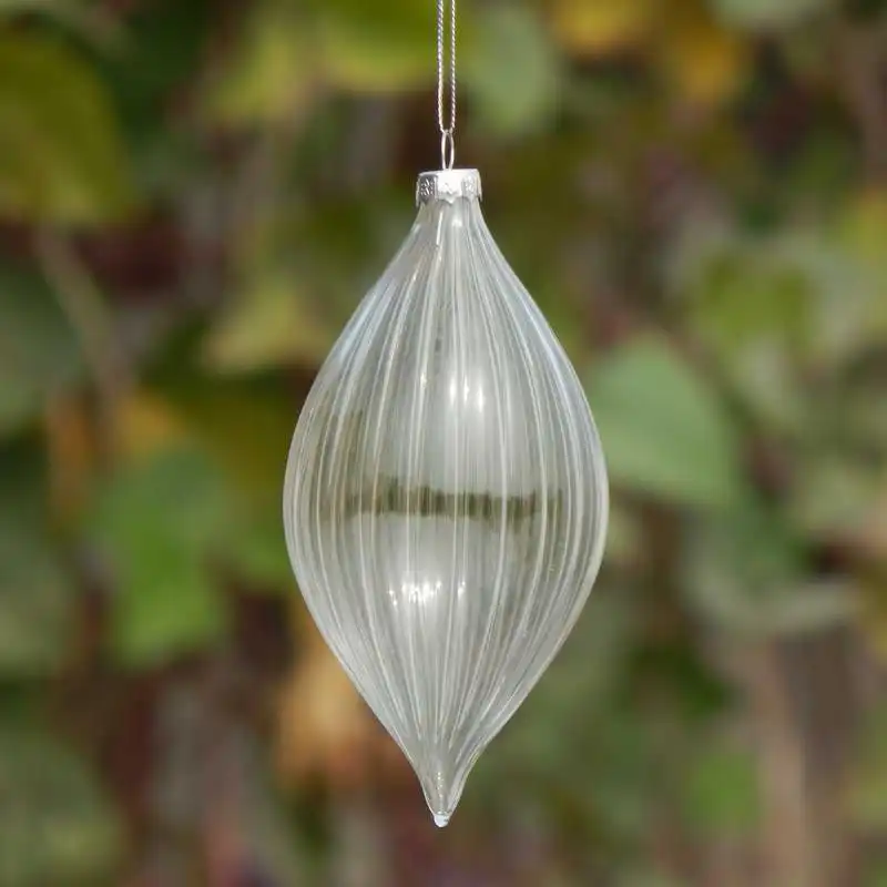 

12pcs/pack 7*12cm Small Size Transparent Striped Cone Shaped Glass Pendant Home Decoration Christmas Day Tree Hanging Globe