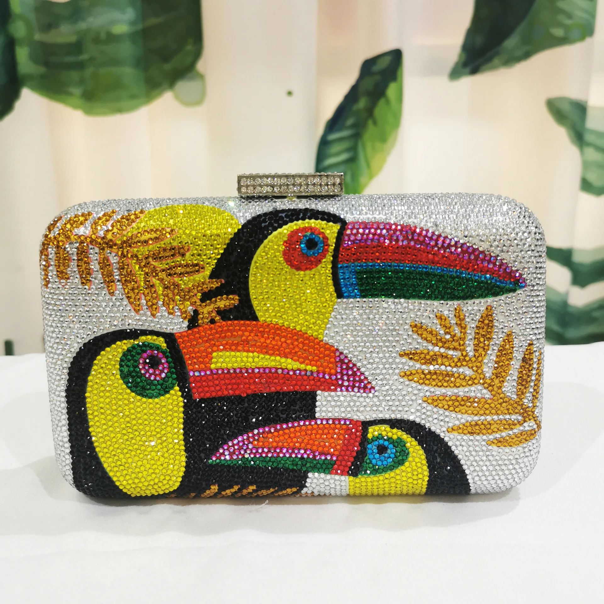 Novelty Toucan Bird Women Crystal Evening Bags Rhinestones Box Minaudiere Clutch Party Cocktail Handbag Purse