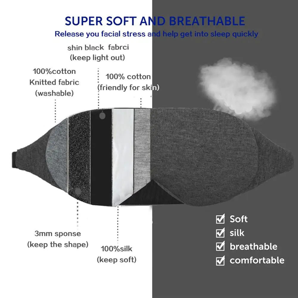휴대용 수면 마스크 빠른 슬리핑 소프트 아이 마스크 아이 섀도우 커버 그늘 패치 여성 남성 소프트 코튼 눈 가리개 여행 Sleepmasker