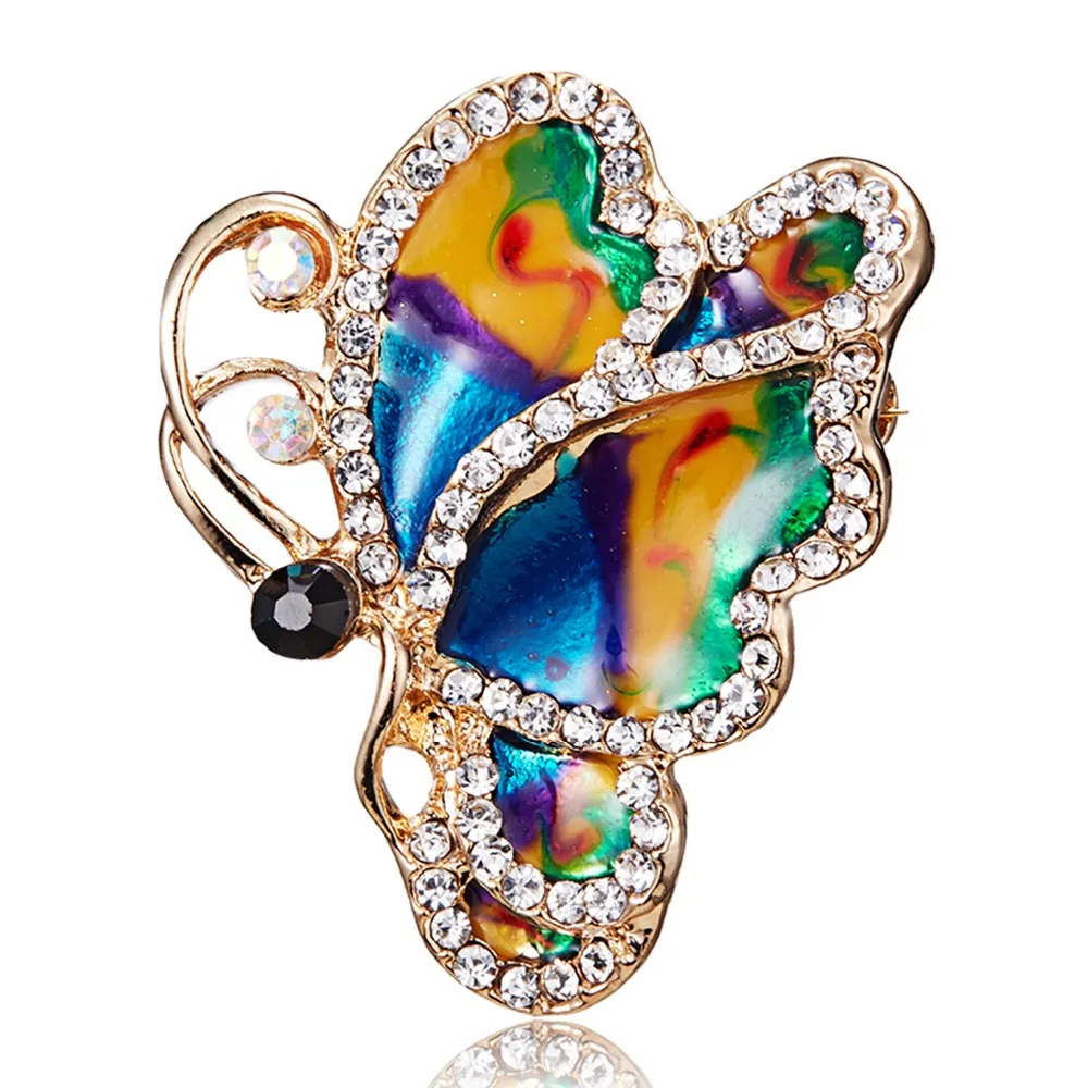 Vintage Bunte Schmetterling Broschen Kristall Strass Metall Emaille Pins Fliegen Insekt Tier Brosche Kleidung Schmuck Geschenke – Detail 25