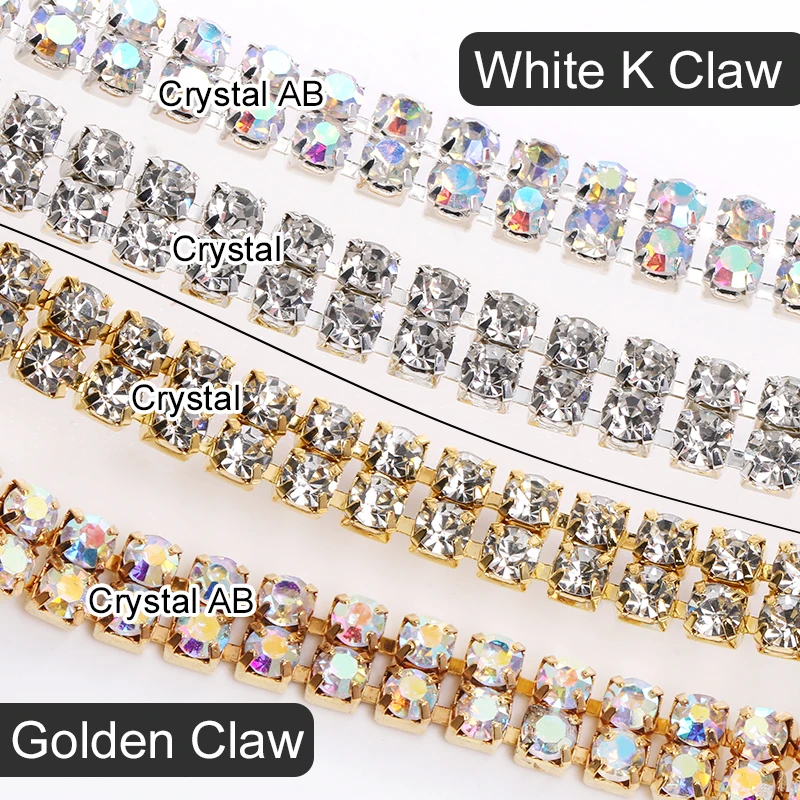 Two Row Rhinestone Chains Glitter AB Color Flatback Cup Chains Claw Rhinestone SS6 SS8 DIY Crafts For Jewelry Making Accessories