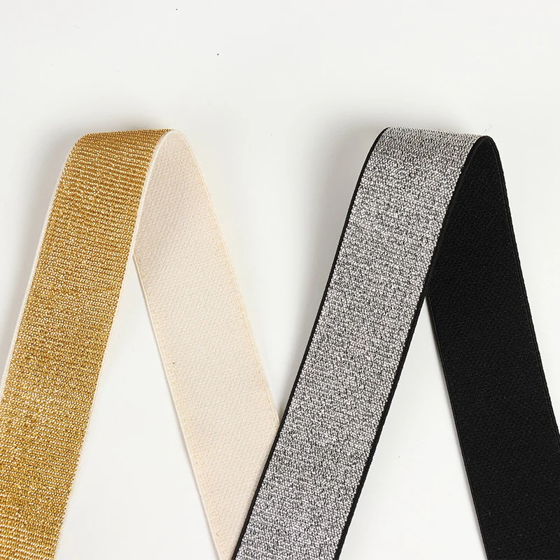 5/10meters 25-50mm Gold Silver Silk Elastic Band Polyester Rubber Webbing DIY Waistband Skirt Belt Sewing Accessories