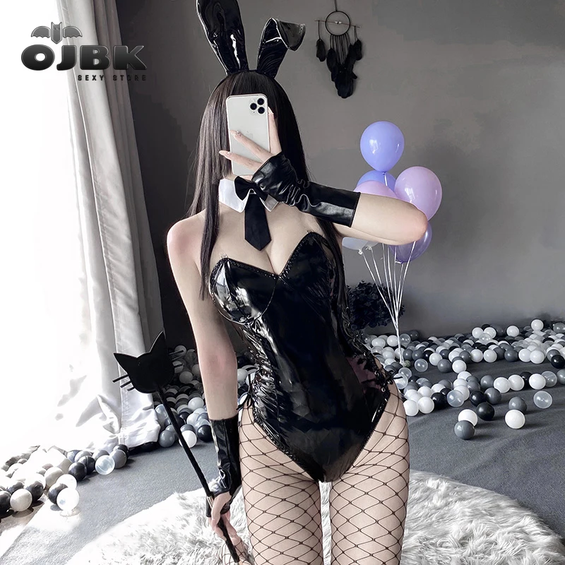 Cosplay Bunny Costume PU Leather One Piece Bodysuit Mai Sakurajima Rabbit Suit Kawaii Ears 8 Pcs Anime Outfit For Women 2021 New