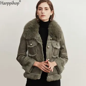 女性用長袖ウサギ革コート,キツネの毛皮,ショートスタイル,新しい,2024