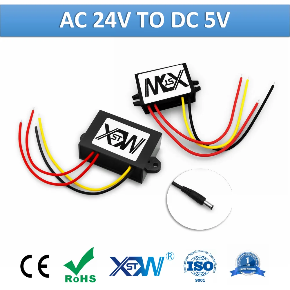 XWST Customized 24v AC to 5v DC 1A 2A 3A 4A 5A AC to DC Step Down Converter With DC Connector For Car Power Supply