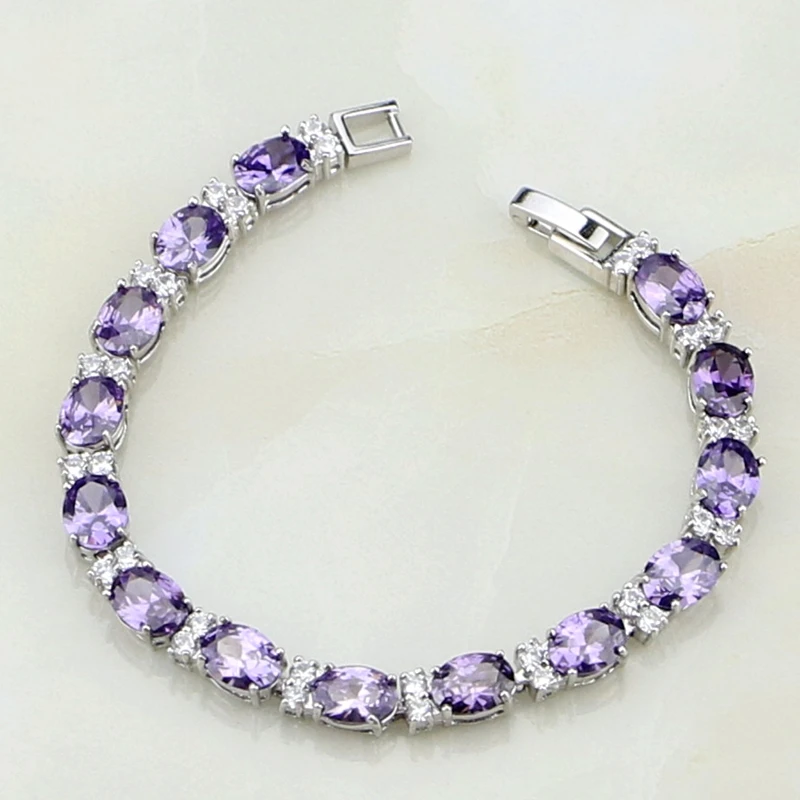 925 Sterling Silver Jewelry Purple Zircon White CZ Charm Bracelets For Women Free Gift Box&Shipping S097