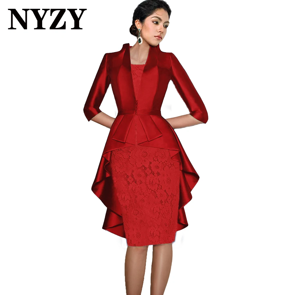 M366h nyzy com jaqueta 2 peça roxa mãe da noiva vestidos curtos 2021 vestido de festa casamento robe cocktail formal vestidos