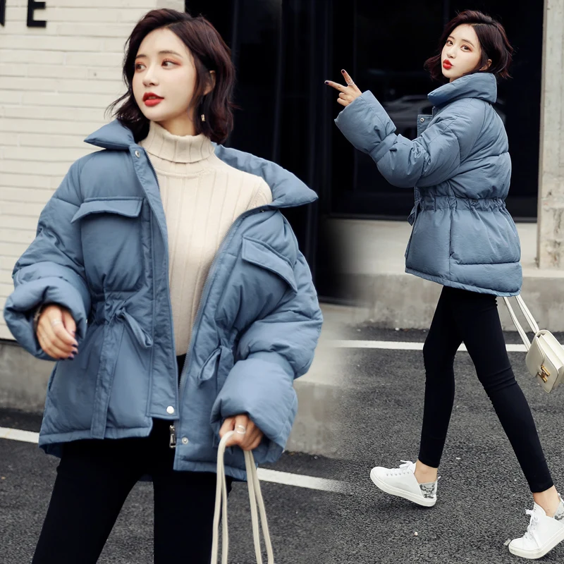 2024 New Winter Hooded Long Sleeve Solid Color Black Cotton-padded Warm Loose Big Size Jacket Women Parkas Fashion Outwear