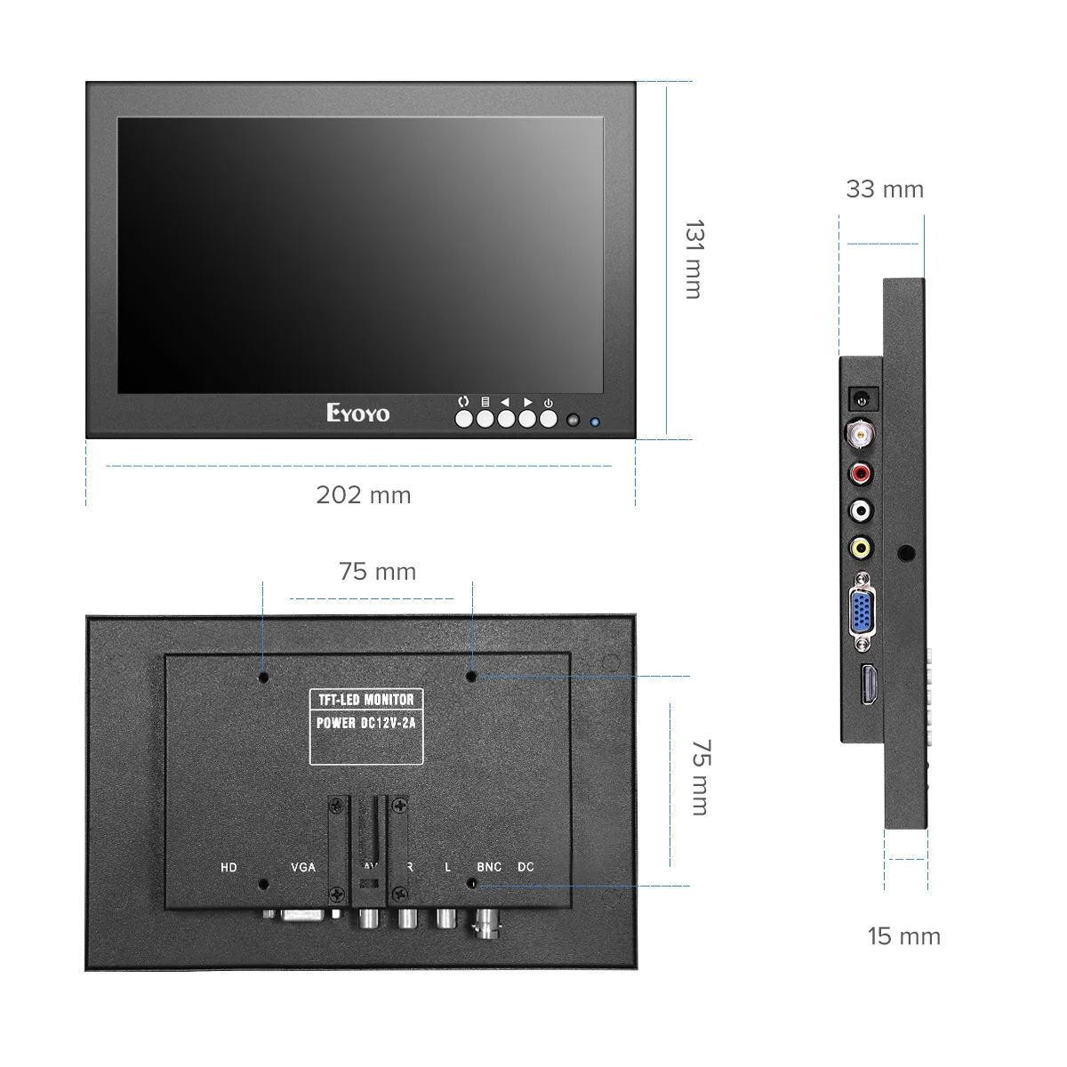 Imagem -05 - Eyoyo Monitors Monitor Hdmi 720p Ips Tela de Exibição Vga av Bnc Speak pc Tela Lcd Portátil Monitores para Câmera de Segurança Cctv