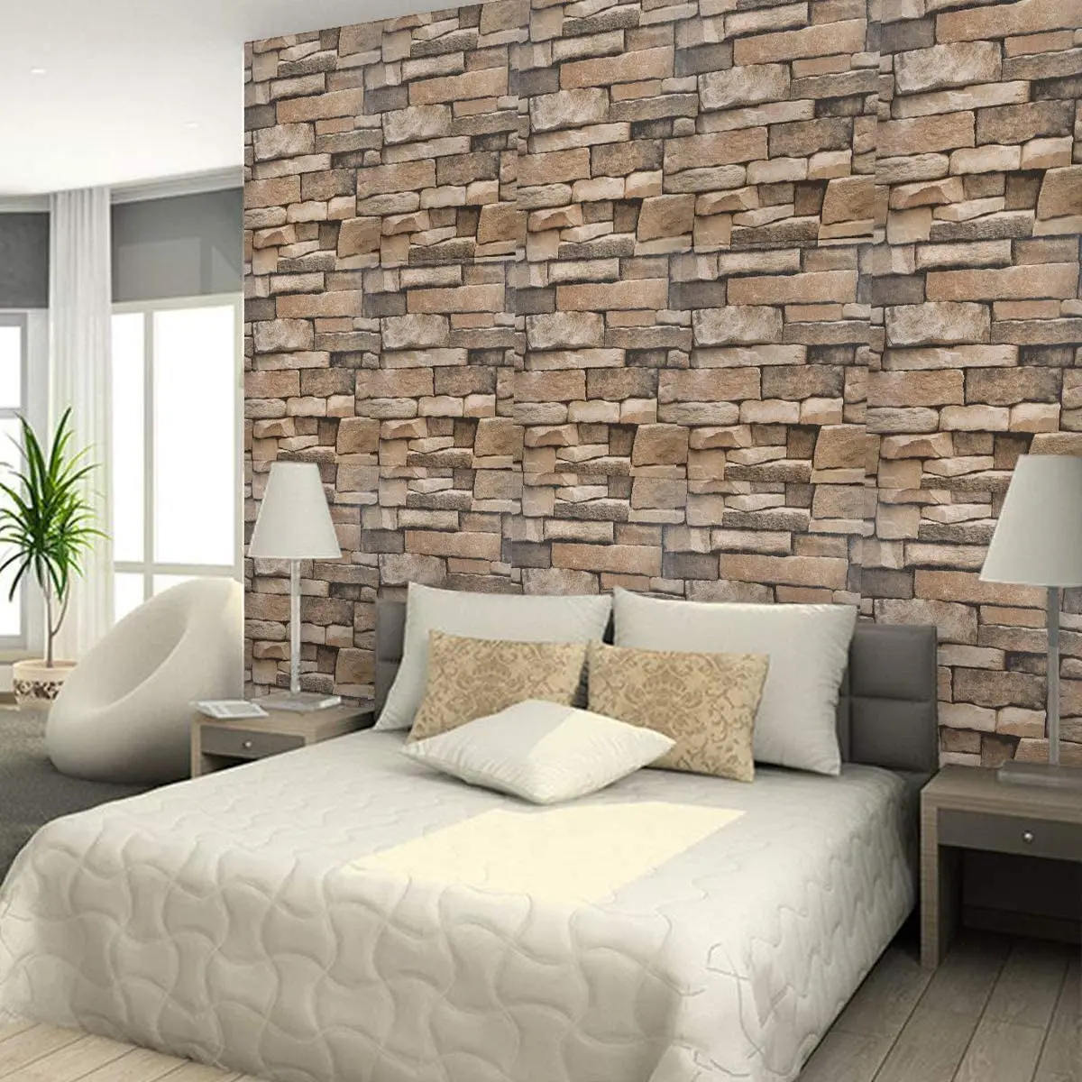 Brick Peel and Stick Wallpaper Modern Stone Removable Contact Paper Light Brown Self Adhesive Wall Paper for Kitchen Bedroom