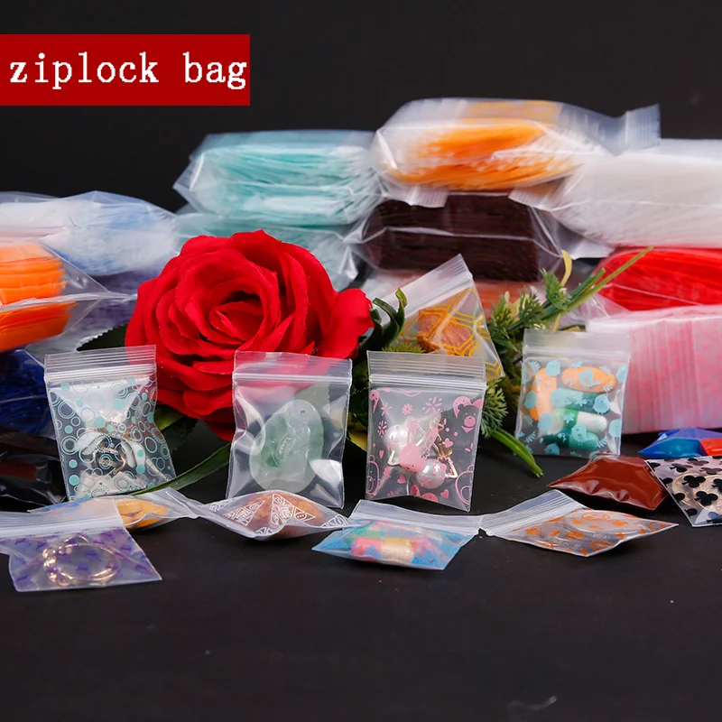 100PCS 4X5cm Small Cute Cheaper Plastic Zipper Print Bags Ziplock Plastic Packaging Pouches Jewelry Candy Pill Pack Thick