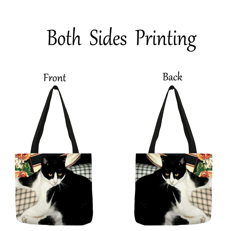 Creative I Love Cat Print Tote Bag Handbag Tuxedo Cats Painting Ladies Large Shopping Bags for Groceries Supermarket Beach