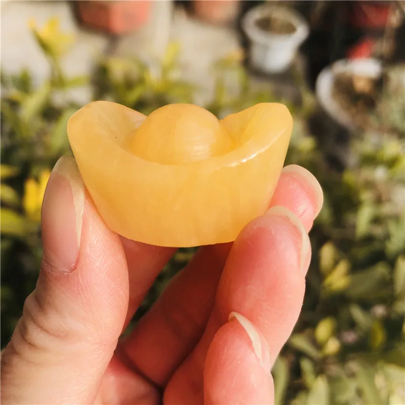 3cm natural amarelo jade ouro lingote esculpido à mão quartzo espécime cura