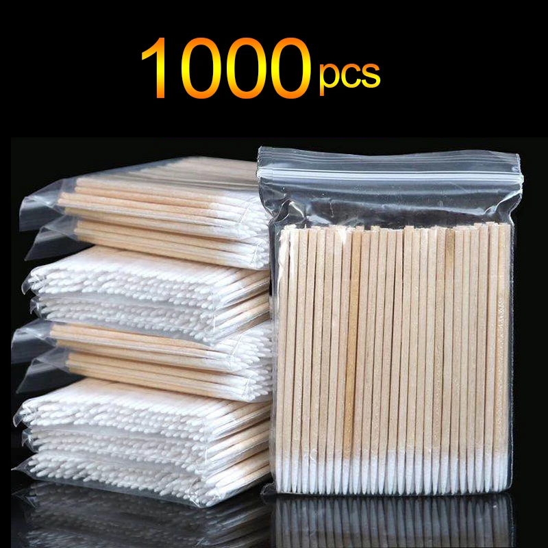 1000pcs Micro ไม้ผ้าฝ้าย Swab Eyelash EXTENSION เครื่องมือ Tatoo Microblading ทําความสะอาดไม้ Sticks เครื่องสําอางค์แปรงฝ้าย Buds เคล็ดลับ