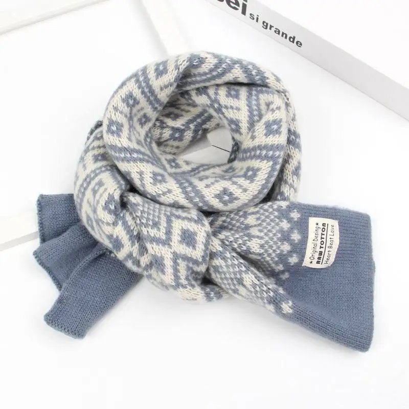Autumn and Winter New Children\'s Scarf Retro Floral Flower Boys and Girls Keep Warm Knitting Jacquard Bib Scarves