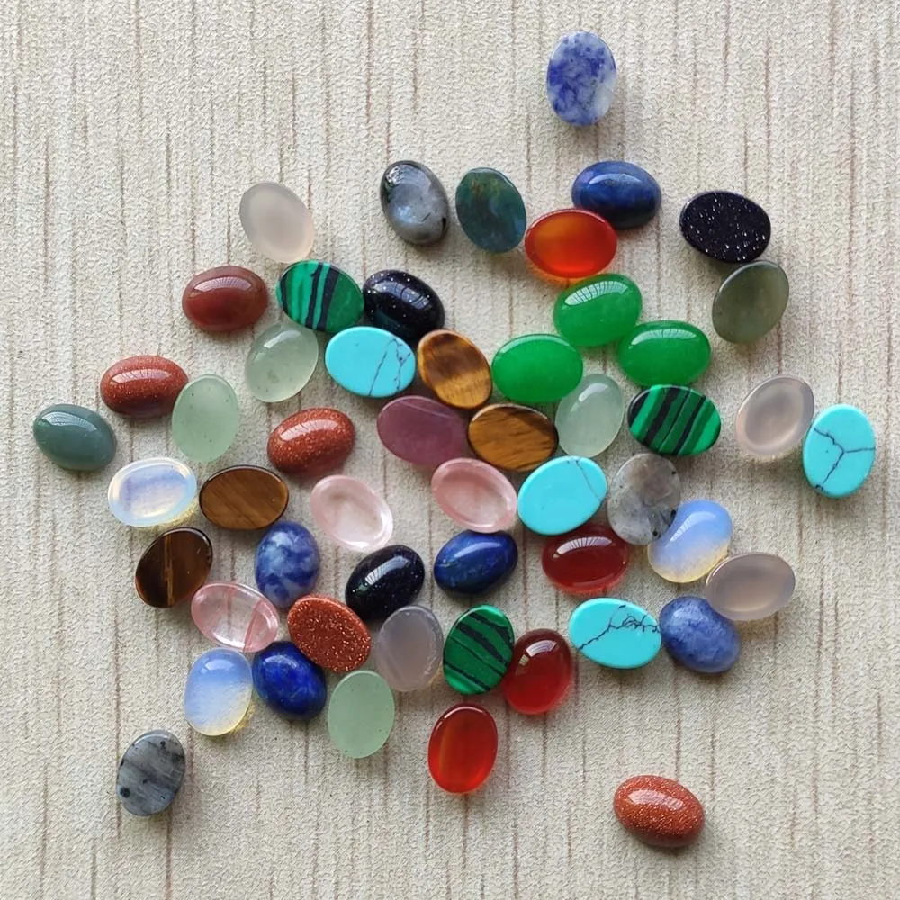 Fashion assorted natural stone Oval CAB CABOCHON 6x8mm mix beads for jewelry making wholesale 50pcs/lot free shipping