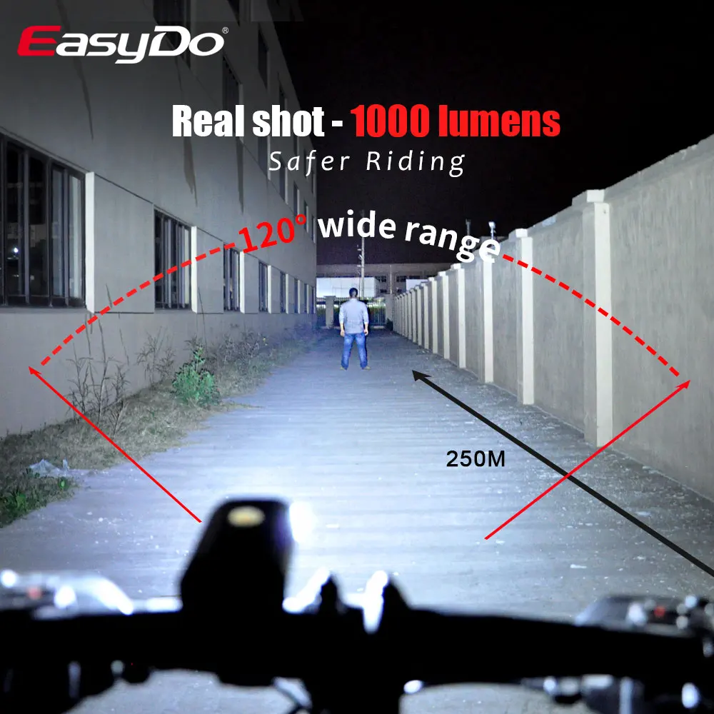 EasyDo Bike Light Rainproof USB Rechargeable LED Large Capacity Battery MTB Front Lamp Headlight Aluminum Ultralight Flashlight