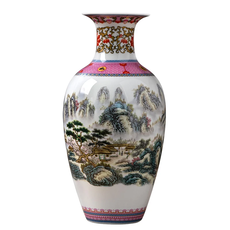 Jingdezhen Ceramics New Chinese Style Famille Rose Vase Living Room Porch TV Cabinet Flower Arrangement Decoration