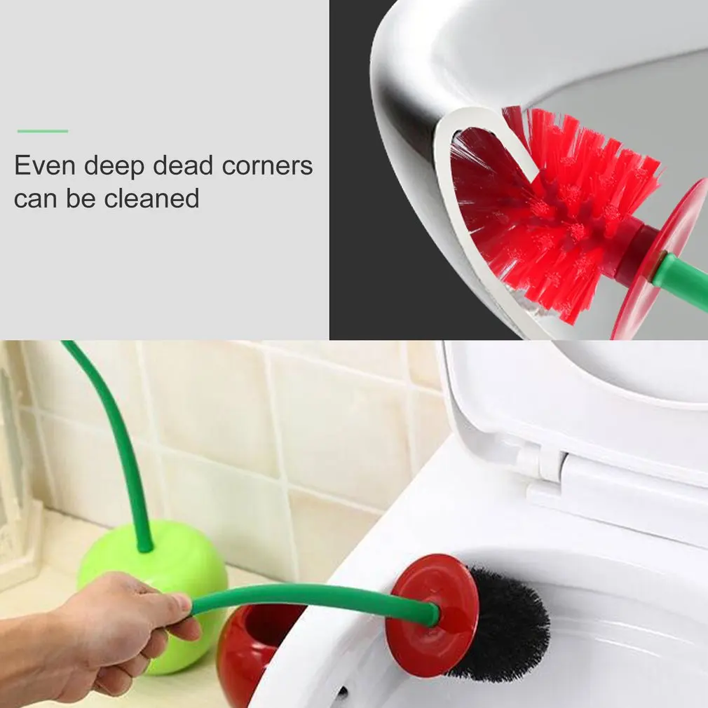 Escobilla y soporte para inodoro con forma de cereza, cepillo de limpieza para inodoro, cepillo para lavabo de baño, cepillo para tazón de inodoro de mango largo
