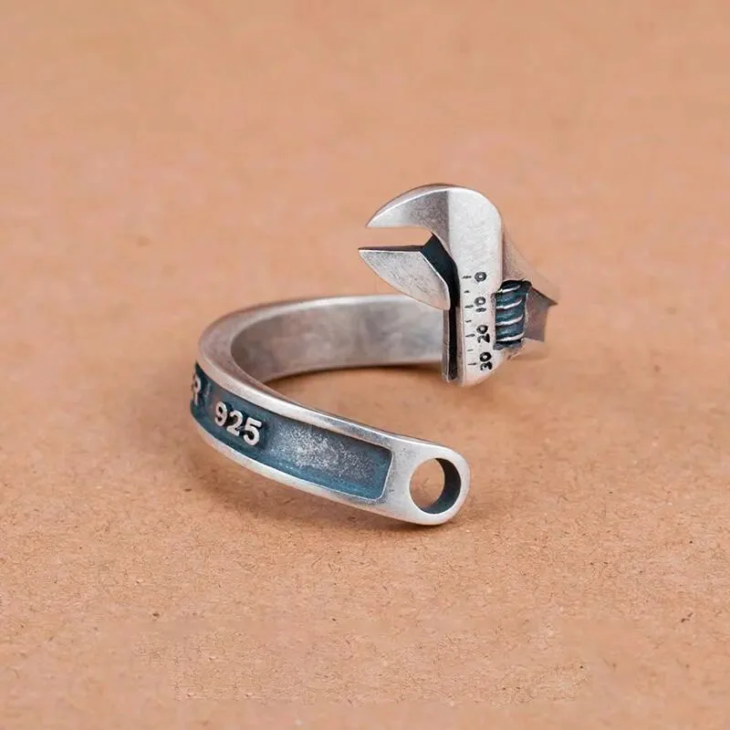 New Fashion Personality Retro Wrench Opening Adjustable Size High Quality Metal Ring Men\\\\\'s Hip Hop Rock Party Jewelry Gift