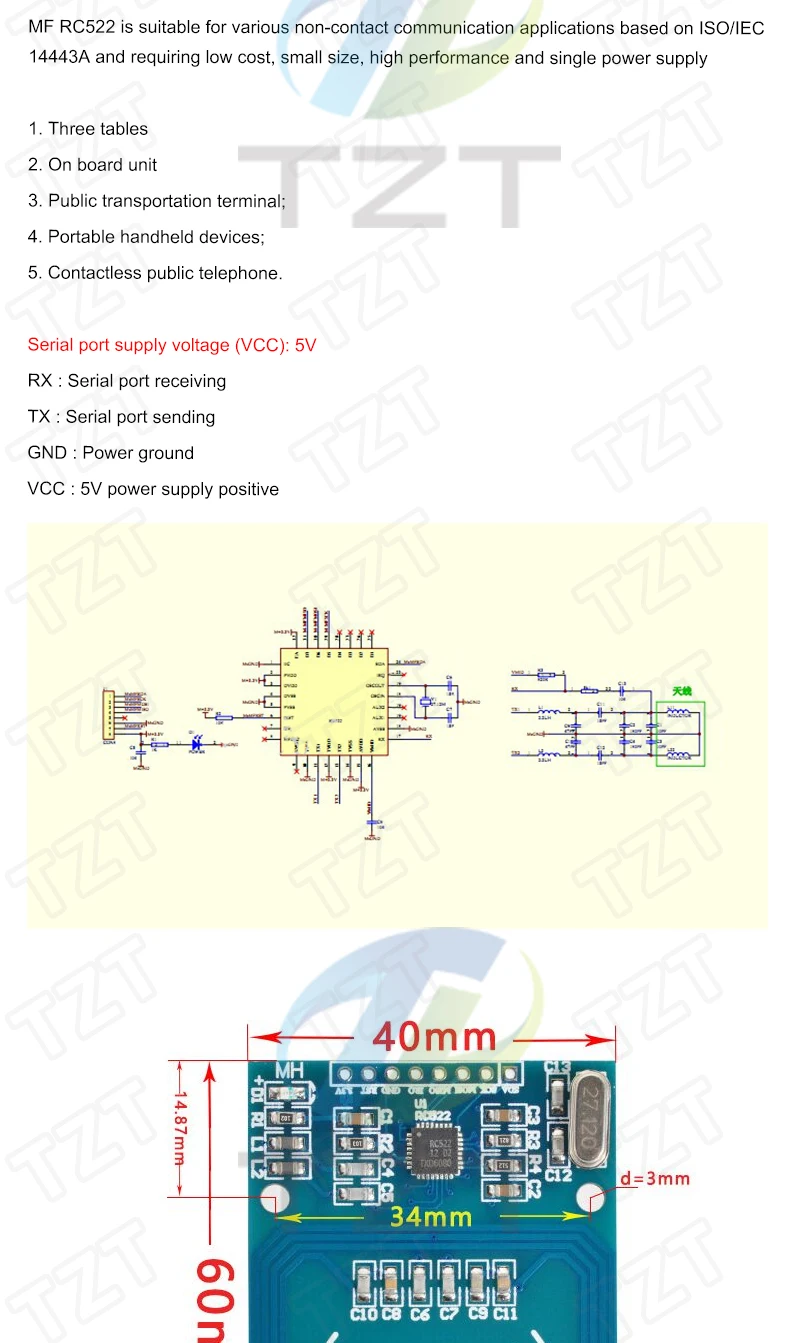 TZT MFRC-522 RC-522 RC522 Antenne RFID IC Wireless Modul Für Arduino IC SCHLÜSSEL SPI Writer Reader IC Karte Proximity Modul – Detail 2