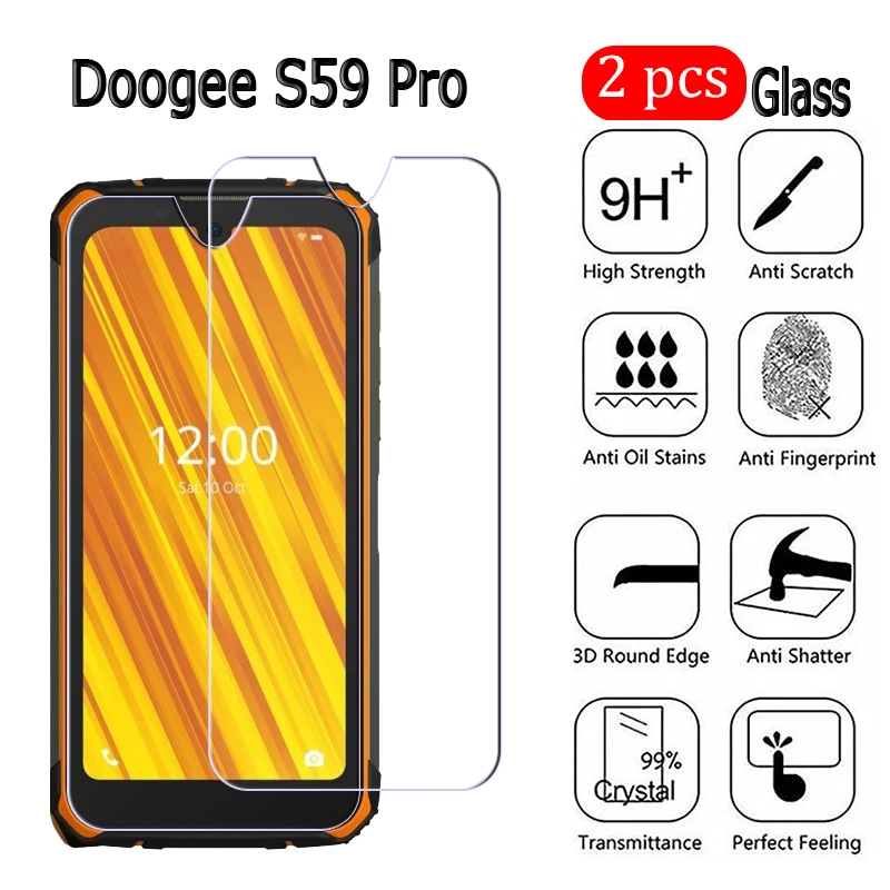

2-1Pcs For Doogee S59 Pro Glass 2.5D 9H Phone Screen Protector Film Cover Explosion-proof Protective Tempered Glass 5.7 Inch