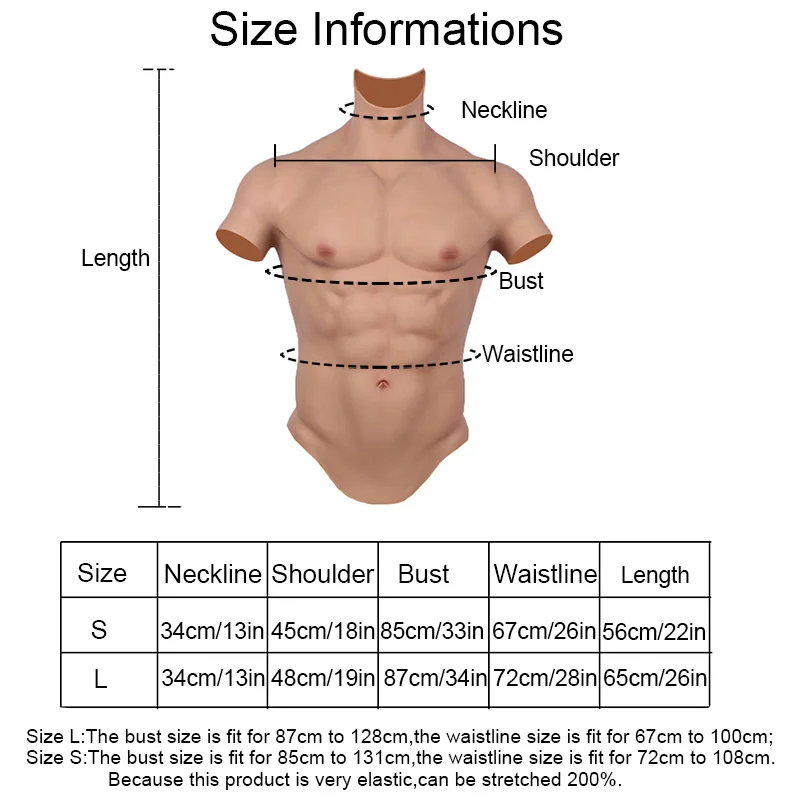 Lianwa 실리콘 크로스 드레서 코스프레 남성 슈트, 가짜 배 근육, 남성 가슴 마초 현실적인 근육 인공 시뮬레이션
