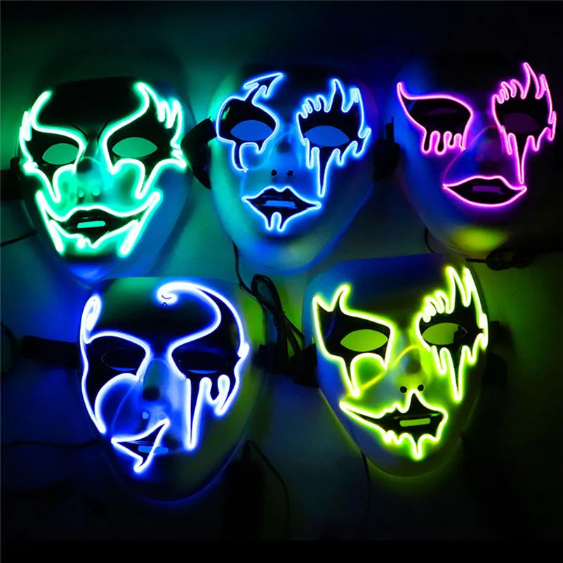 Halloween Mask Masquerade Masks LED Neon Masque Party Cosplay Mascara Scary Glowing Maski Light Maska Purge Careta Carnaval Mask