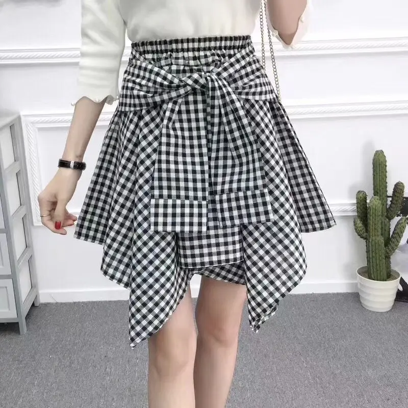 

New Lattice Women Mini Skirts Spring and Summer Irregular Elastic Ladies Skirt 2020 High Waist Pleated Shirt Skirts