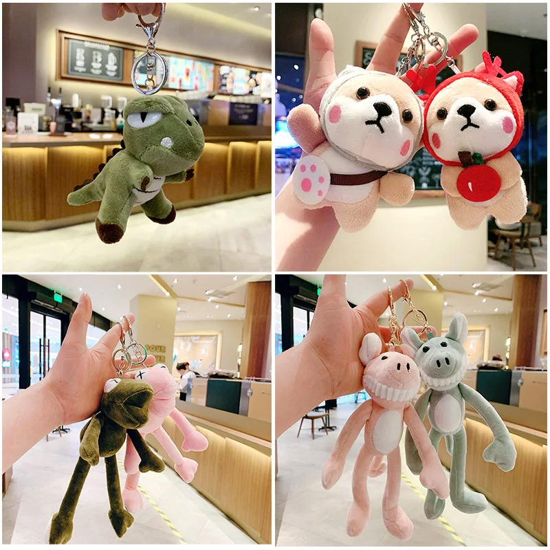 10-20cm Cute Plush Toy Keychain Kawaii Bag and Key Pendant Stuffed Animals Kids Toys Hamster Dinosaur Yoga Pig Frog Shiba