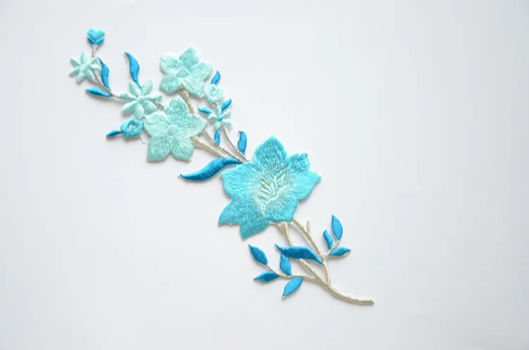 2Pcs/26x 9,5 Cm Rosa Blau Bestickt Blume Applikationen Bekleidungs Zubehör Eisen Auf Patch DIY Sammelalbum Karte Handwerk dekoration