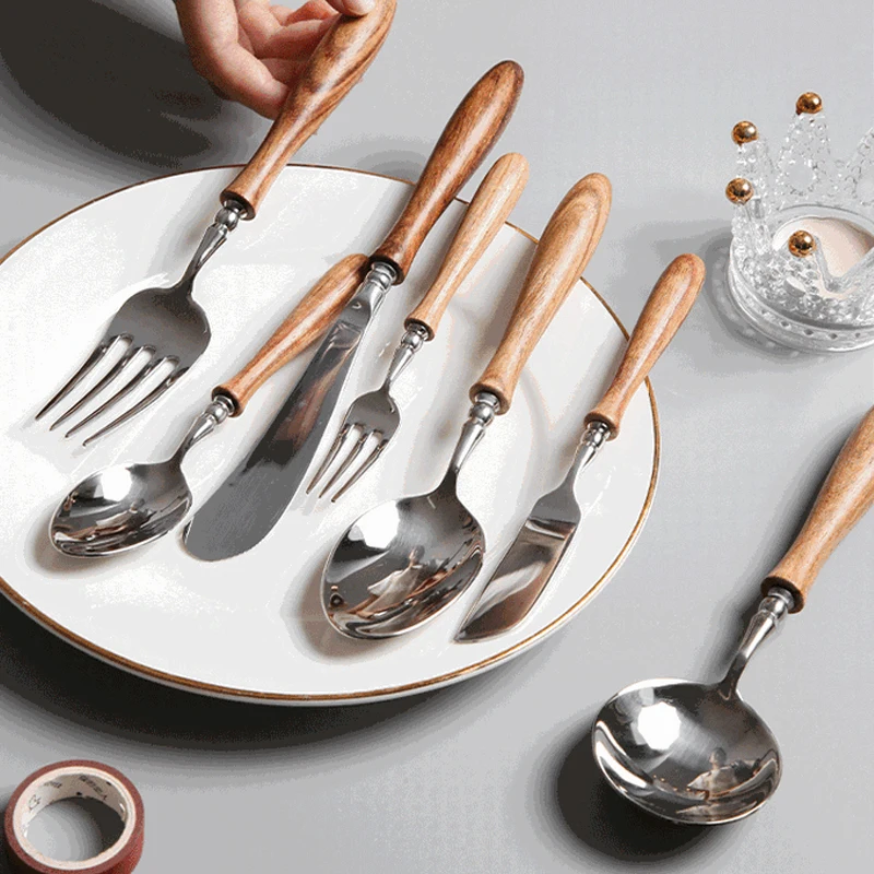 High-end Wooden Handle Tableware Set,304 Stainless Steel Metal Head, Easy to Clean,Steak Cutlery set