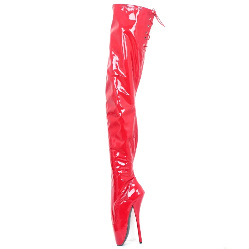 Women Sexy Over The Knee Ballet Boots 18CM Super High Heel PU Leather Zip Back Laces Thigh Long Boots Custom Made