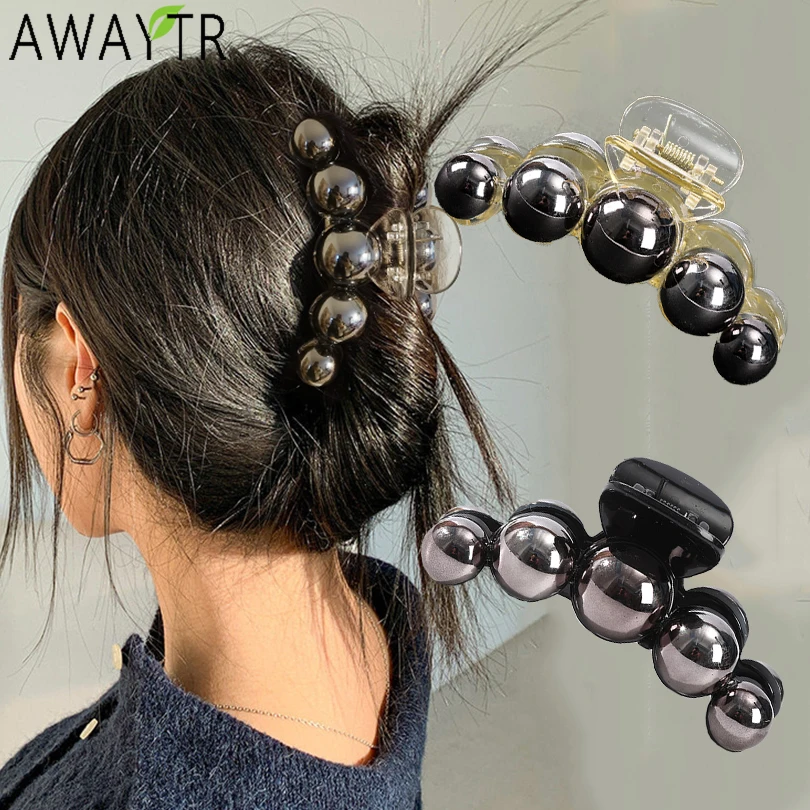 New Women Black Pearl Big Hair Claws Elegant Hair Clip Crab Hairpins Barrettes Styling Fashion Hair Accessories For thick hair