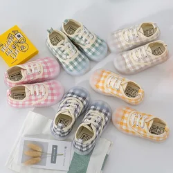 Boys and Girls Canvas Shoes 2022 New Children Lattice Canvas Shoes Biscuit Shoes Soft Breathable Cloth Shoes Four Seasons Hot