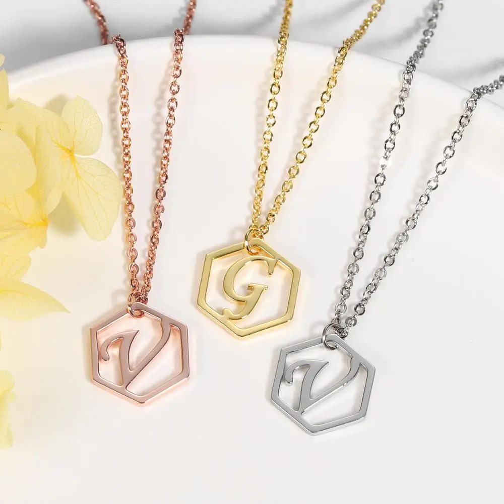 Hexagonal Honeycomb Letters Jewelry Handmade Any Custom Name Necklace Personalized Necklaces Choker Women Men Gift