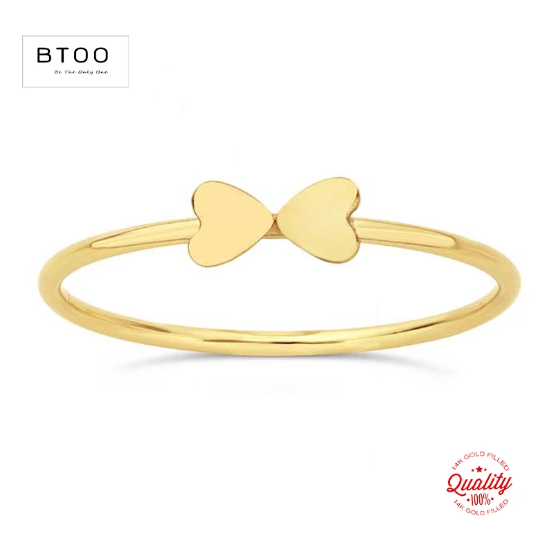 

14K Gold Filled Two Hearts Bowtie Stacking Ring Boho Gold Jewelry Minimalist Knuckle Ring Anillos Mujer Gold Rings for Women