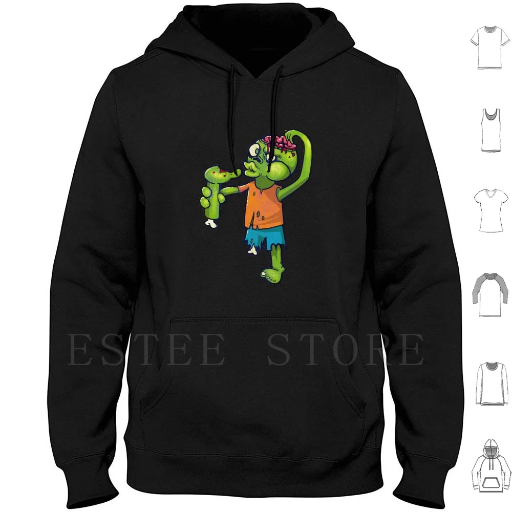 Zombie Cannibal Hoodies Long Sleeve Cannibal Zombie Eat Foot Leg Brain Confused Think Thinking Feet Orange Blue