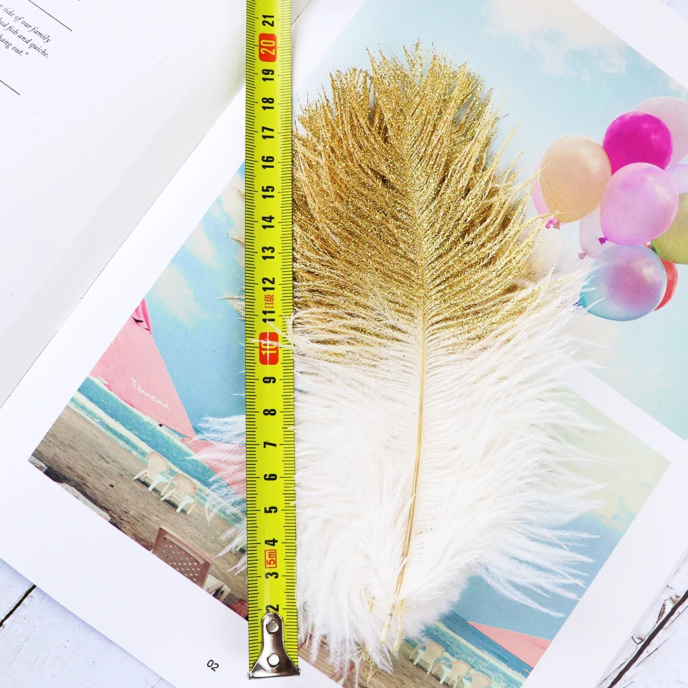 10PCS White Ostrich Feathers for DIY Jewelry Making Wedding Home Vase Carnival Accessory  Decoration Gold Plumes Crafts 15-20CM