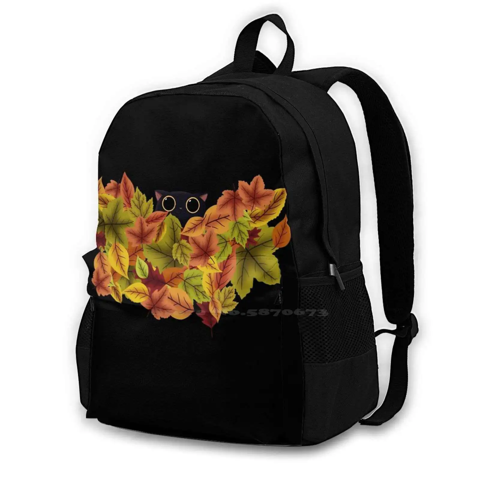 Kitten Hiding In A Bush School Bags Travel Laptop Backpack Cute Adorable Kitty Feline Purr Paw Autumn Leaves Fall September