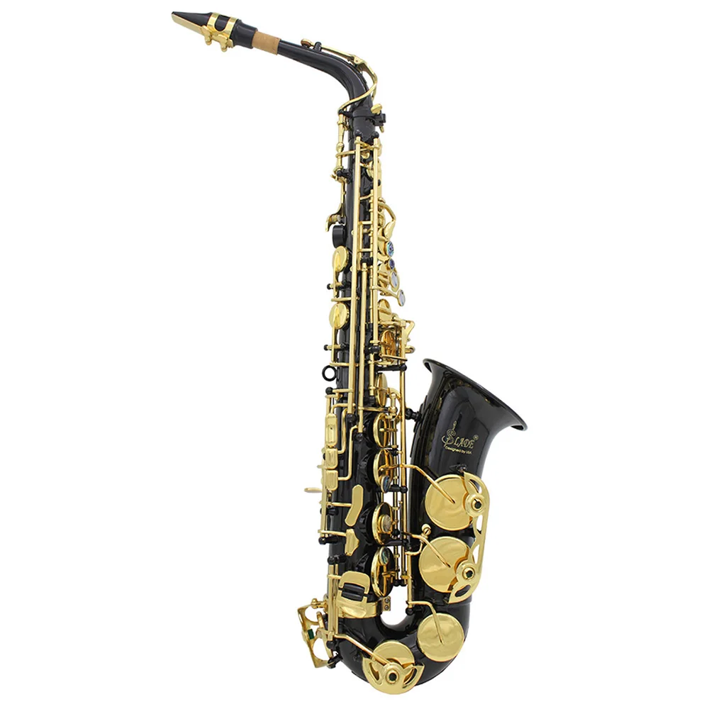 Alto Saxophone Eb E Flat Brass Lacquered Gold Black Sax With Case Gloves Cleaning Cloth Woodwind Musical Instrument Accessories