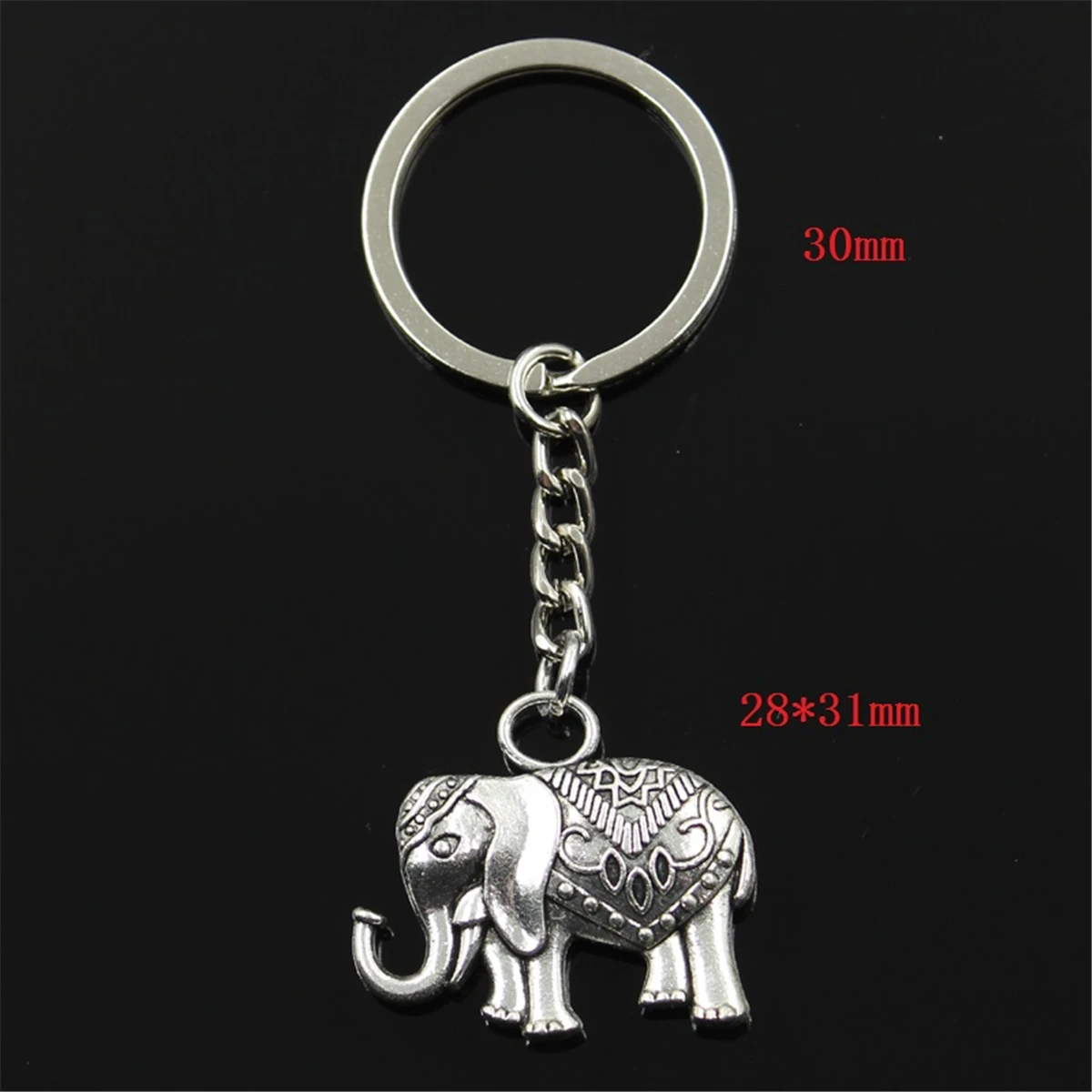New Fashion Keychain 28x31mm Elephant Pendants DIY Men Silver Color Car Key Chain Ring Holder Souvenir For Gift