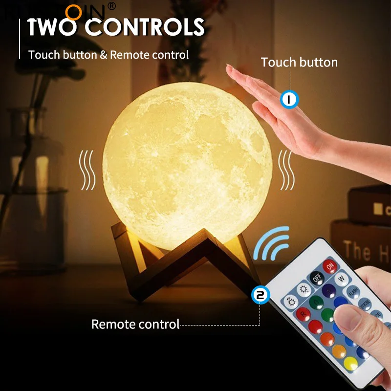 LED Night Light 3D Print Moon Lamp 16 Colors Touch Remote Control Rechargeable Creativity Children'S Night Lamp For Home Bedroom