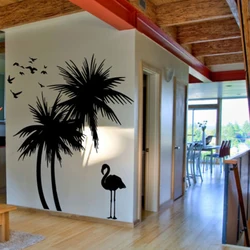 Cartoon Palm Tree  Flamingo Birds Wall Sticker Bathroom Bedroom Tropical Plant Animal Travel Summer Holiday Wall Decal Playroom
