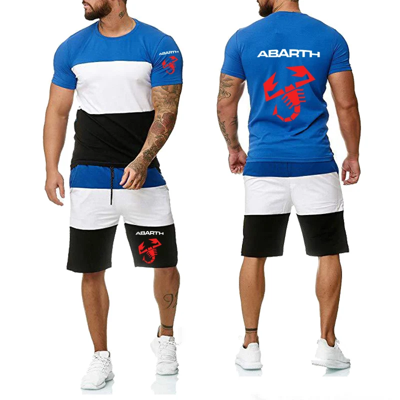 

Summer New Men's T-shirt Abarth Car Logo Mens Short sleeve Harajuku Fashion Casual Cotton Men T-shirt+pants suit 2pcs