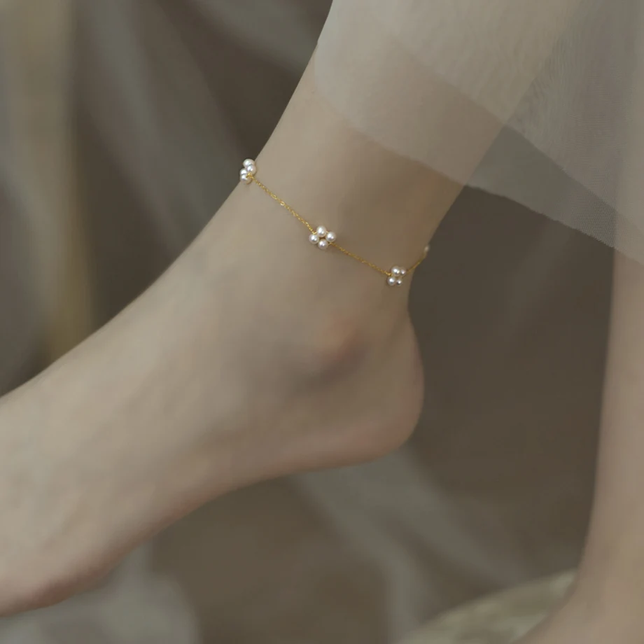 

NYMPH Natural Freshwater Pearl Adjustable Anklet Handmade Creative Retro Style 14K Gold Injection for Women Fine Jewelry J1007
