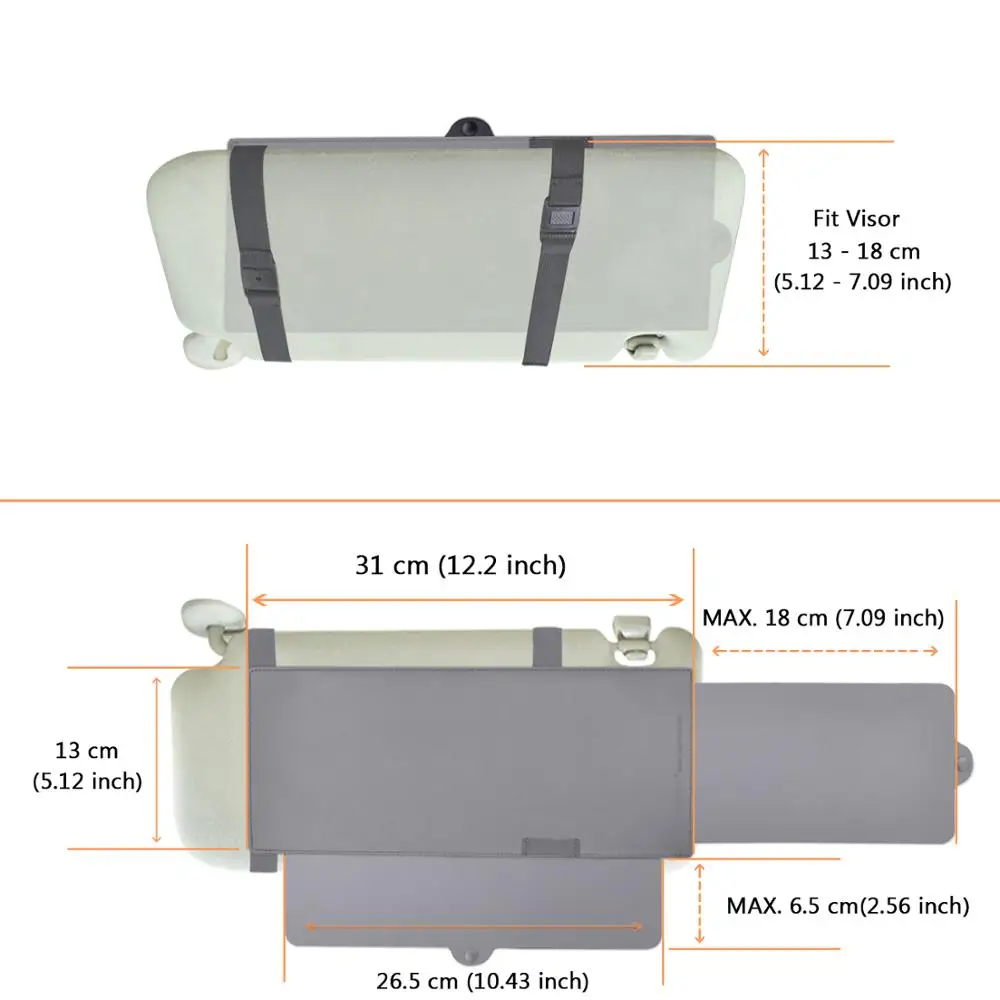 TFY Anti-Glare Car Sun Visor Extender Universal Window Sunshade for Front Seat Driver and Passenger - Grey