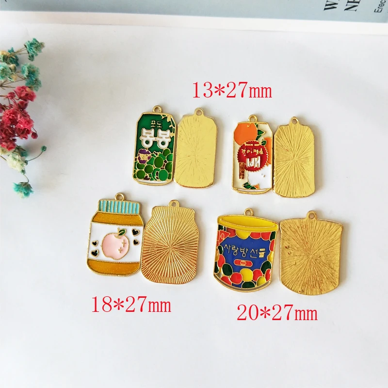 10pcs Oil Drop Milk Powder Can Gold Charms Fruit Drink Bottle Enamel Charms Pendant Fit Earring Necklace DIY Jewelry Accessories