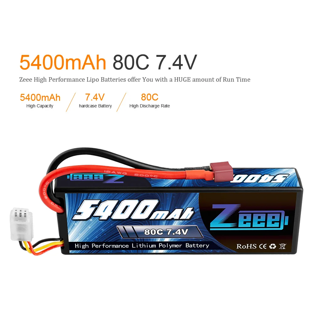 1/2pcs Zeee 2S 5400mAh 7.4V 80C Lipo Battery Hardcase with Deans Plug for RC Car Boat Truck Tank FPV Drone RC Lipo Battery Parts